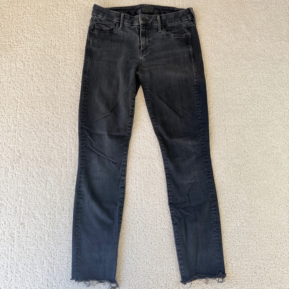 MOTHER The‎ Looker Ankle Fray Jeans Blackbird Wash Skinny Size 25